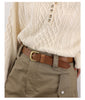 Women’s Brown Leather Belt with Top-Grain Cowhide Brass Buckle