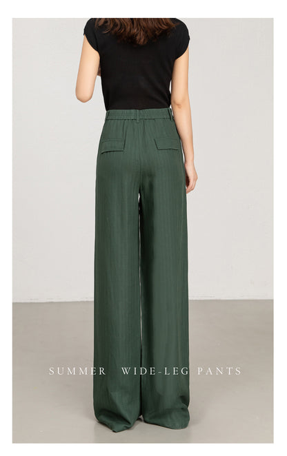 Wide leg trousers women with soft green drape