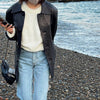 Women Genuine Leather Jacket Oversized Mid-Length Bomber Coat