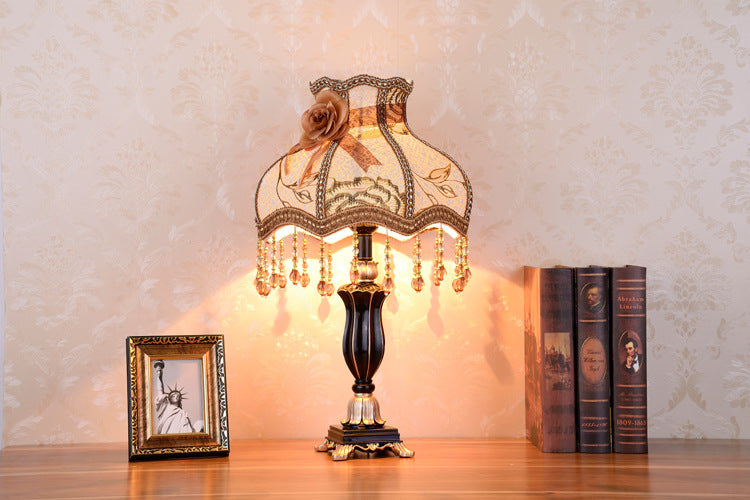 European fabric bedside table lamp black gold
