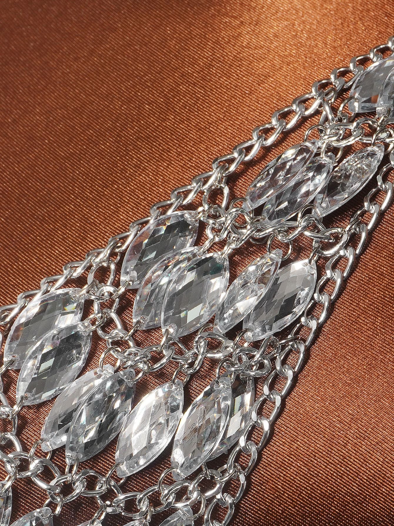 Silver Rhinestone Bra Chain Top with Layered Drapes
