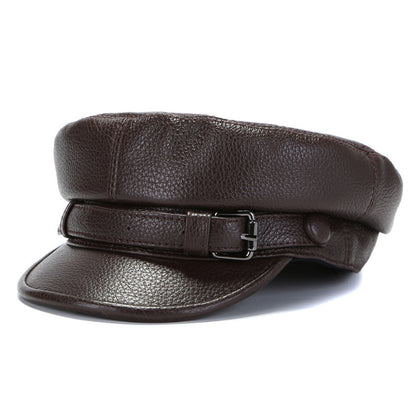 Genuine leather men cap with adjustable band