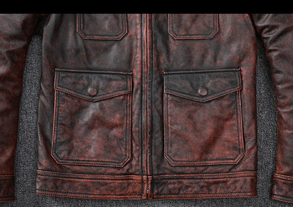 Men’s Distressed Oil Wax Leather Jacket Slim Fit