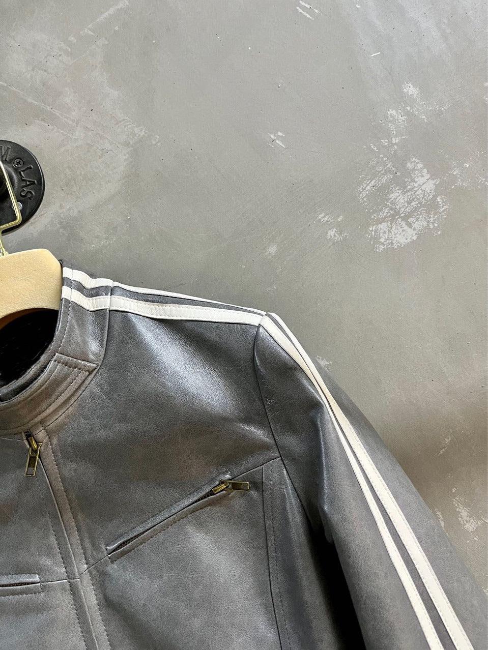 Retro striped women motorcycle jacket