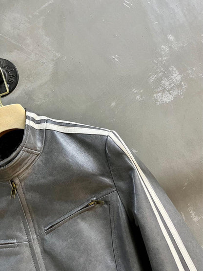 Retro striped women motorcycle jacket