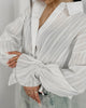 Women’s White Jacquard Cotton Shirt with Bell Sleeves