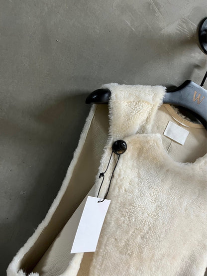 Women’s Merino Fur Vest Shearling Sleeveless Jacket Gray Winter Outerwear