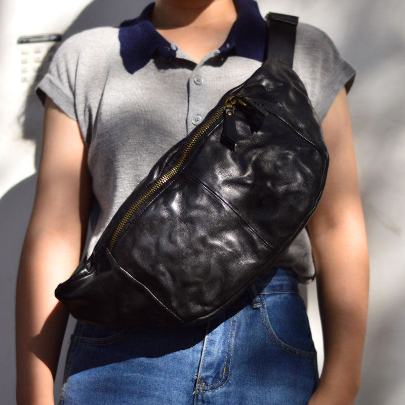 Leather Chest Bag for Men and Women Crossbody Messenger Purse