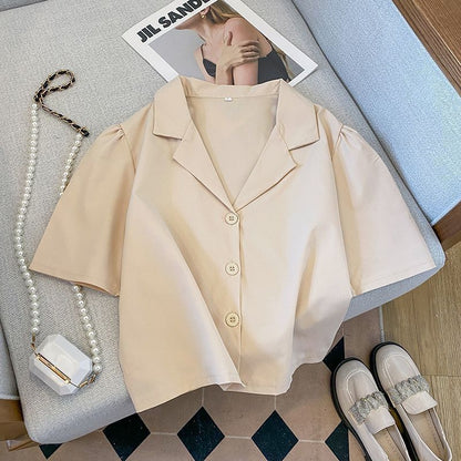 Lapel Neck Button Up Blouse