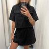 Two Piece Denim Short Set Skirt with Cropped Jean Top