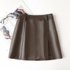 high waisted a-line mini leather skirt with front slit