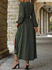 Olive Green V Neck Long Sleeve Belted High Slit Maxi Dress