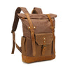 Canvas Backpack with Roll Top, Brown Trim and Organized Storage