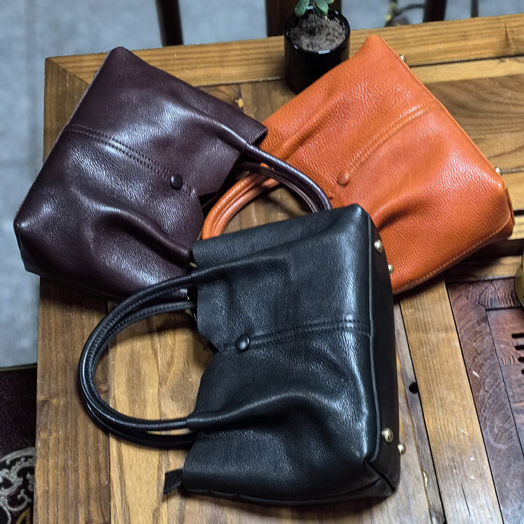 Women’s Genuine Leather Shoulder Bag With Brass Hardware