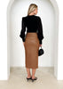 High Waisted Imitation Leather Skirt Ruched Detail