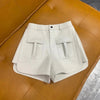 Women Genuine Leather Workwear Shorts High Waisted