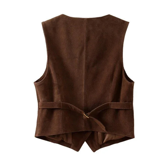 Women Brown Genuine Suede Leather Vest