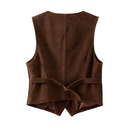 Women Brown Genuine Suede Leather Vest