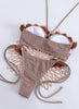 Brown Checkered Two Piece Bikini Set with Floral Appliqués