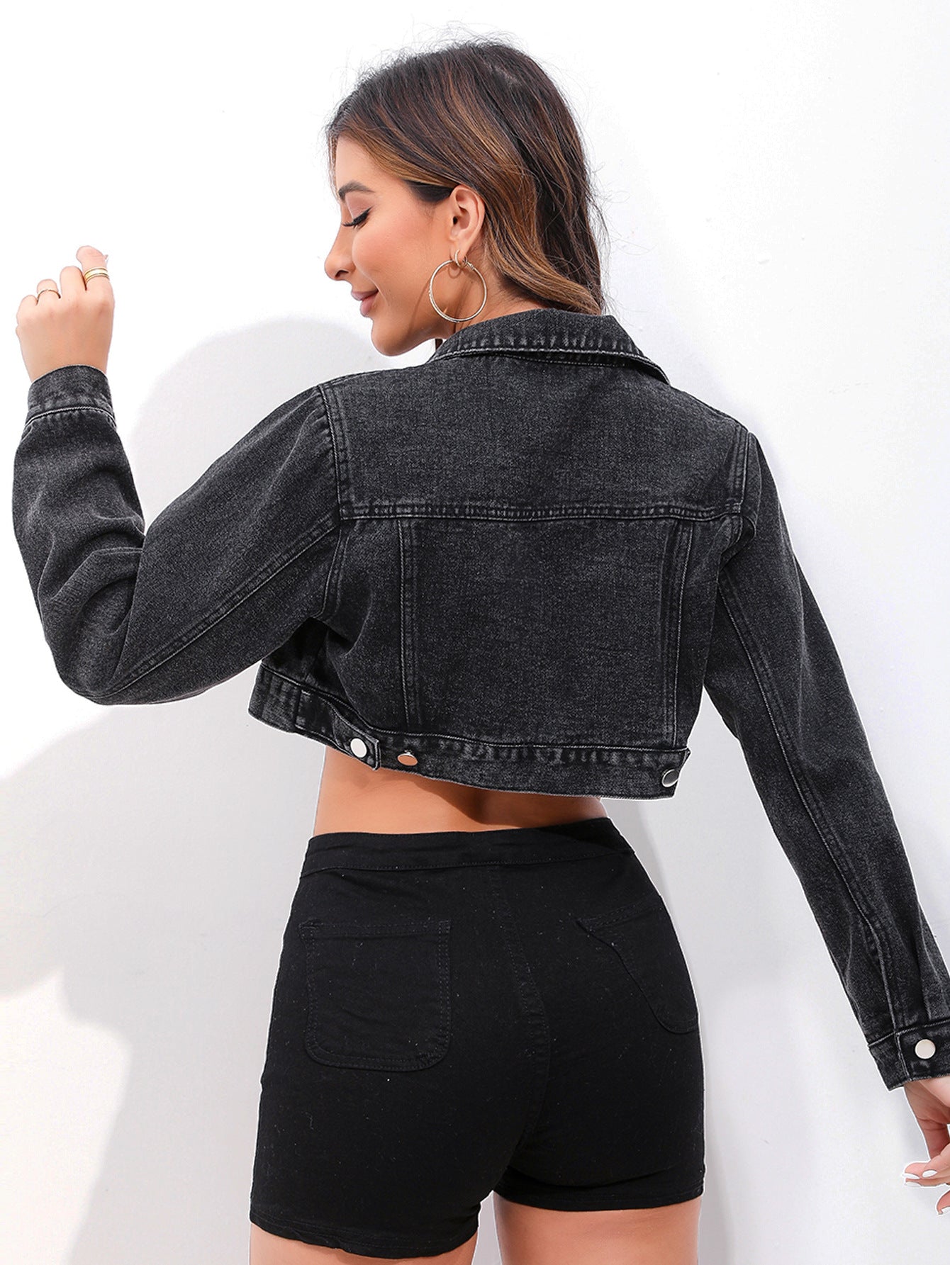 Full Sleeve Cropped Denim Jacket