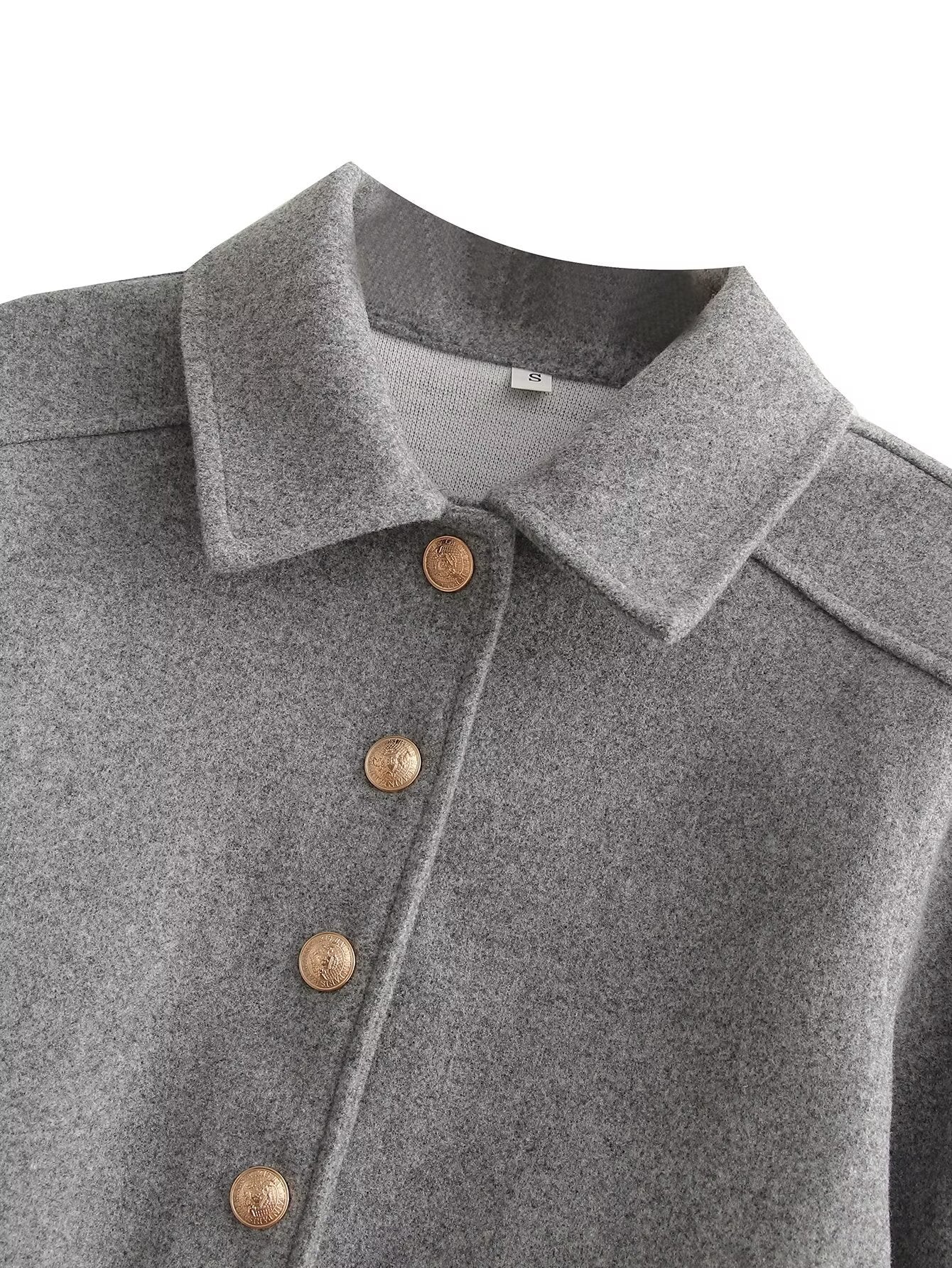 Women’s Wool Blend Cropped Jacket with Gold Metal Buttons