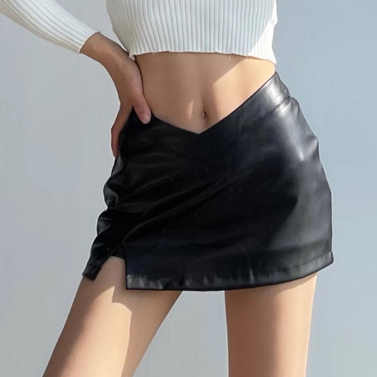 Above knee Causal PU Leather Short Skirts