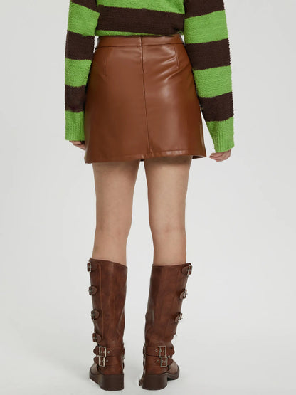Women's faux Leather A-Line Mini Skirt