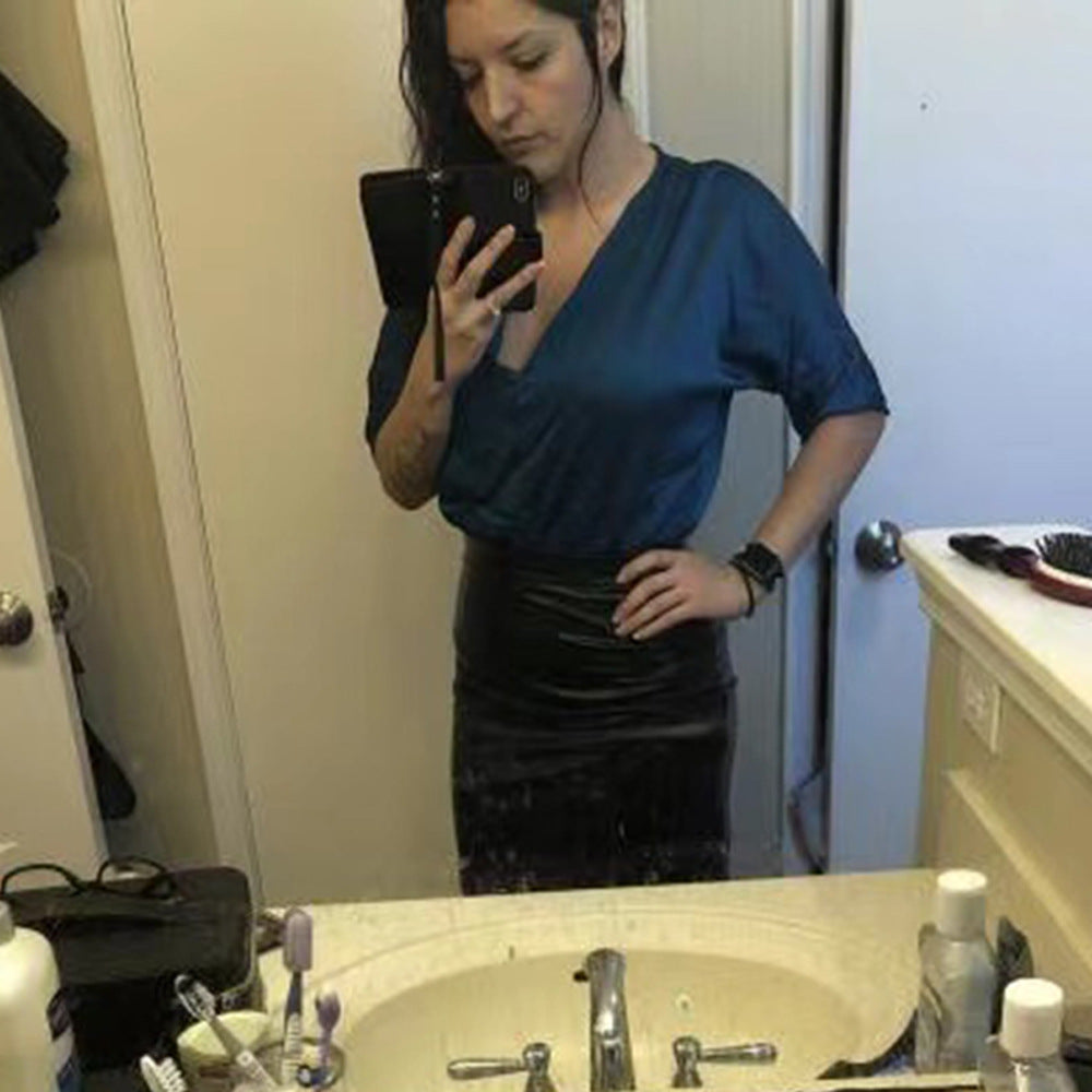 Black Faux Leather Pencil Skirt with Back Zipper