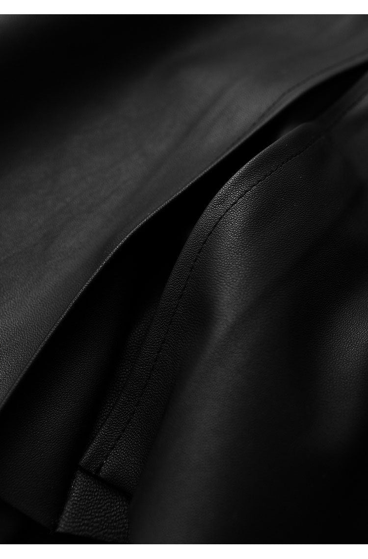 Genuine leather high waist pleated midi skirt