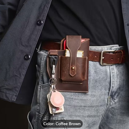 Men’s Leather Waist Bag with Phone Pouch and Key Clip