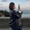 Women Genuine Leather Jacket Oversized Mid-Length Bomber Coat