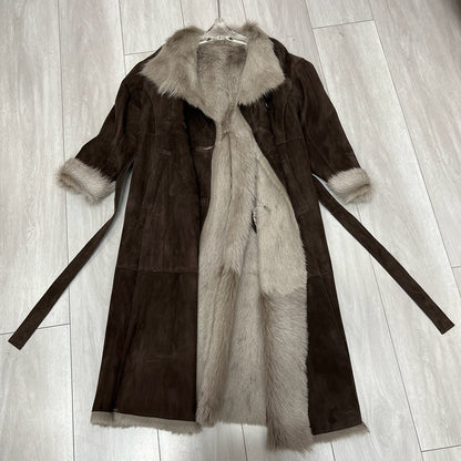 Women Suede Jacket Long Sheepskin Coat