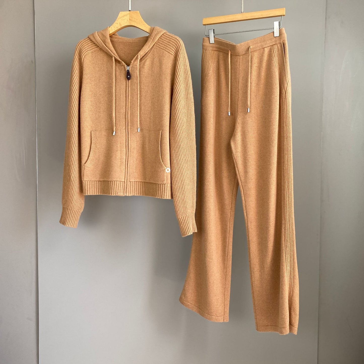 Women Cashmere Wool Knit Hoodie and Pants Set