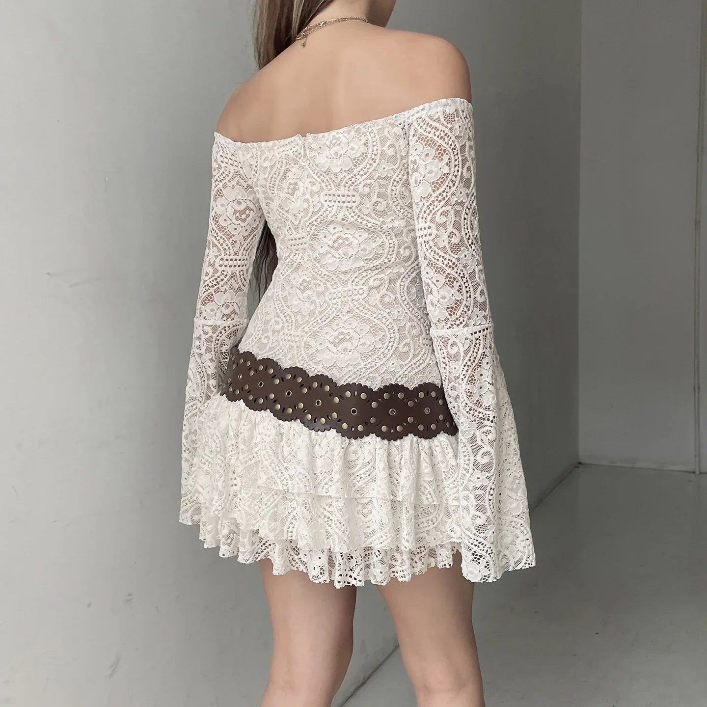 Boho off shoulder lace western mini dress