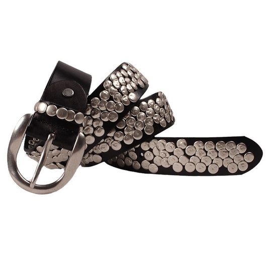 Unisex Studded Leather Belt with Silver Flat Rivets