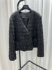 Women Leather Pleated Jacket Quilted V-Neck Short Coat