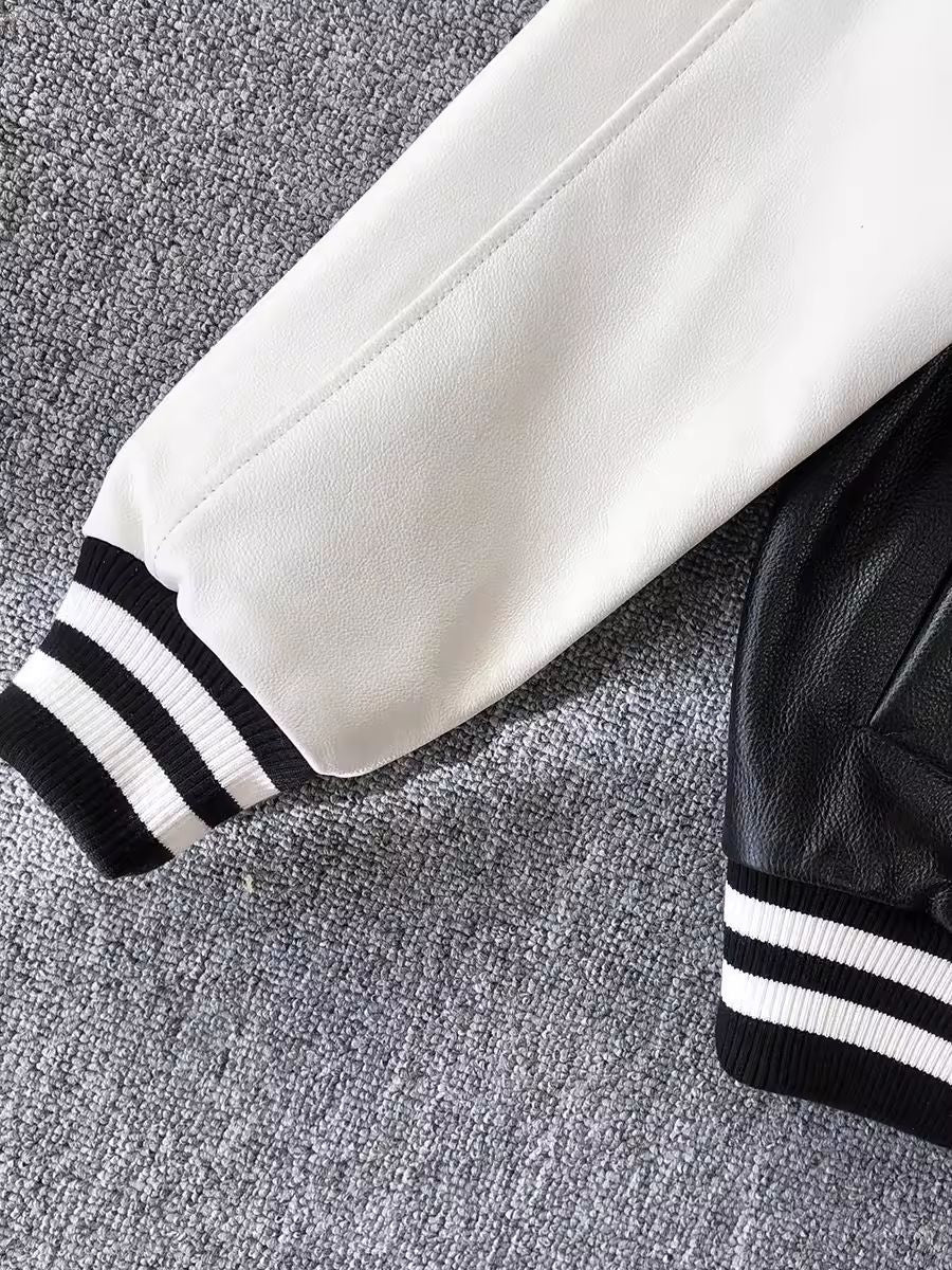 Men Genuine Leather Varsity Jacket Bomber