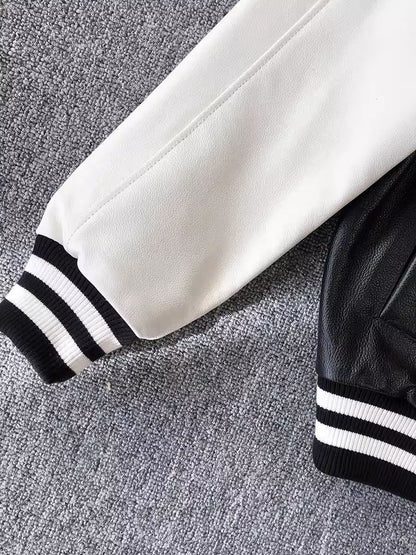 Men Genuine Leather Varsity Jacket Bomber