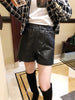 Women’s Genuine Sheepskin Leather High Waist Shorts with Pockets