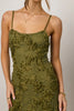 Olive Lace Jacquard Dress with Spaghetti Straps and Midi Length