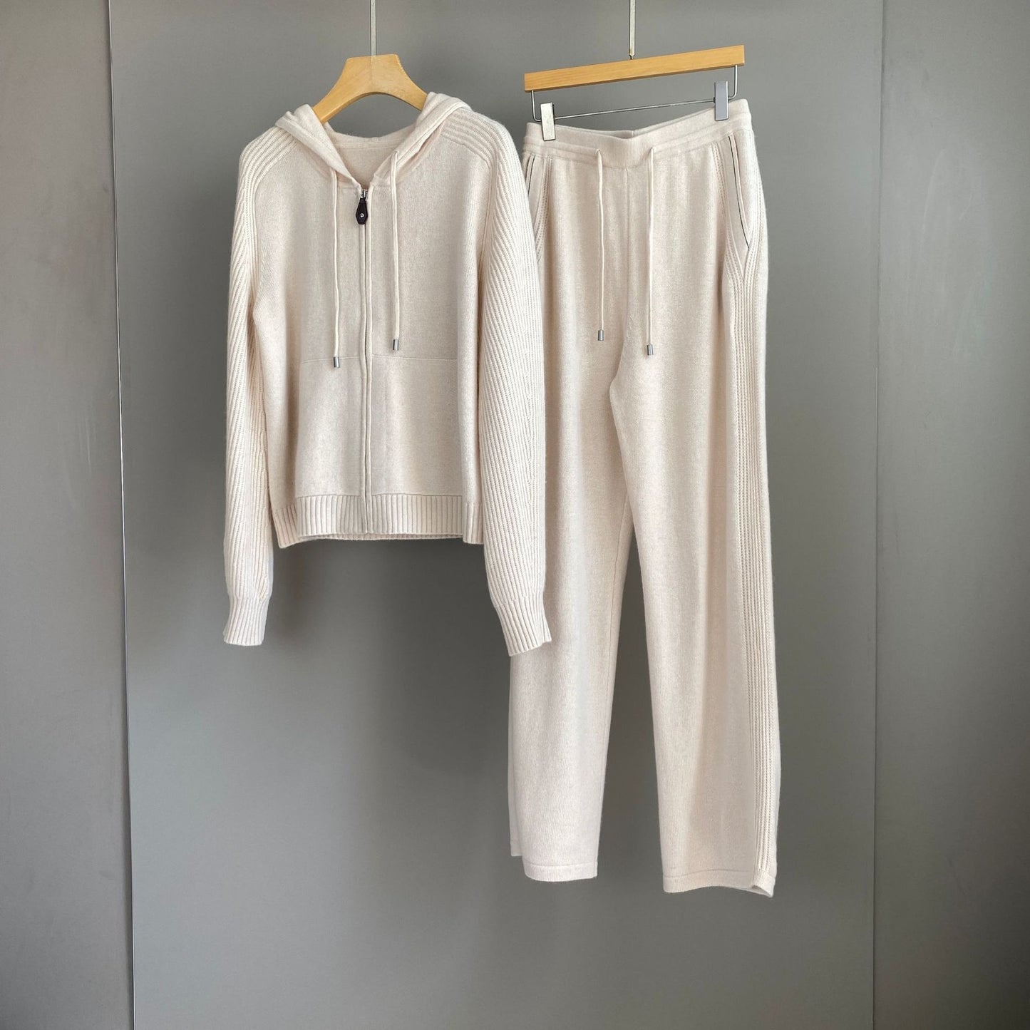 Women Cashmere Wool Knit Hoodie and Pants Set