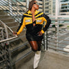 Yellow and Black Faux Leather Biker Jacket Women