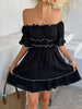 Black Ruffle Ruched Mini Dress Off Shoulder Look