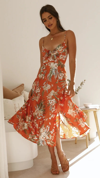 Sweet floral suspender maxi dress for women summer