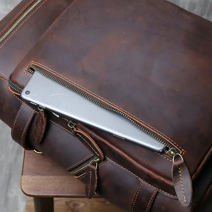 Retro leather backpack for men 15 inch laptop