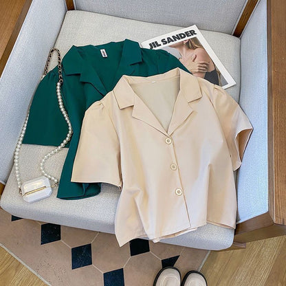 Lapel Neck Button Up Blouse