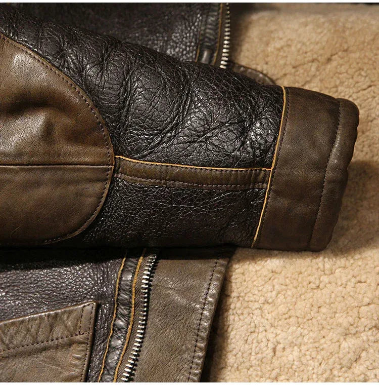 B3 Sheepskin Men’s Flight Jacket Real Fur Leather