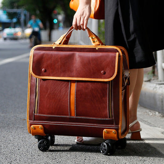 20 Inch Genuine Leather Trolley Case Cabin Luggage