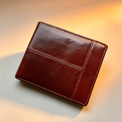 Men’s Genuine Leather Bifold Wallet with ID Window and Zipper Pocket