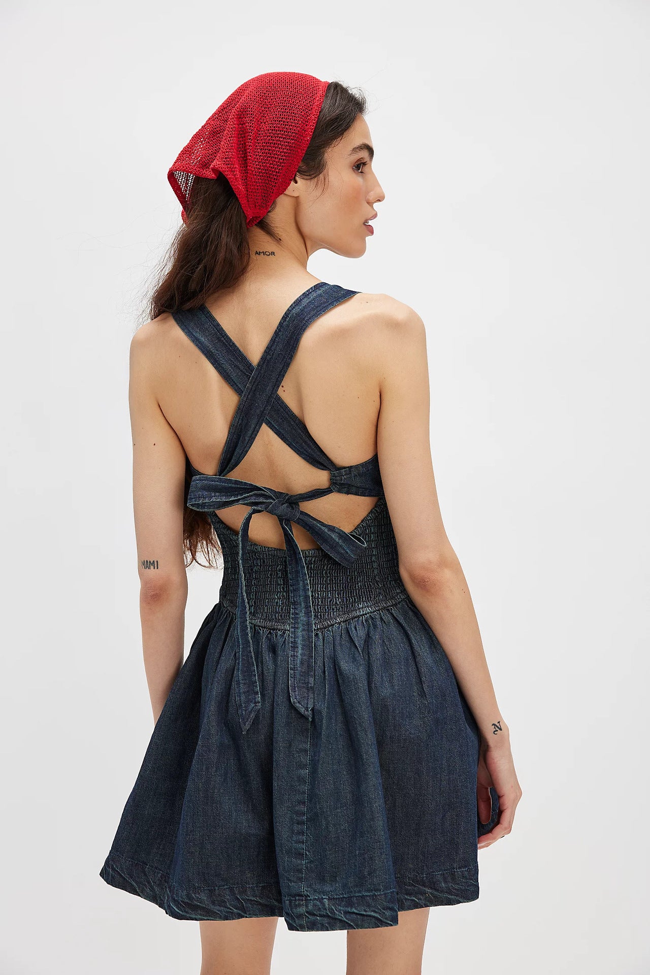 Backless denim mini dress high waist fit